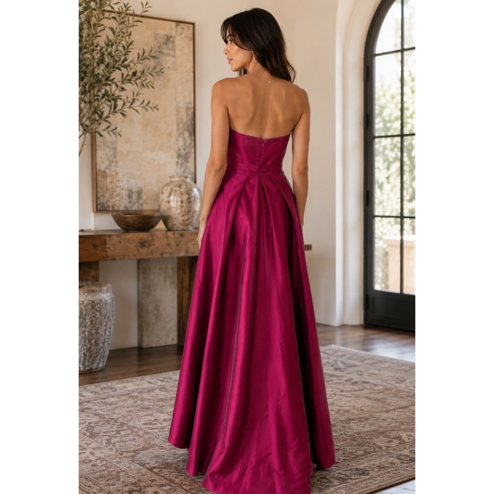 Alfred Sung Strapless Sateen High-Low Ball Gown Gala Formal Fit Flare Dress 8R